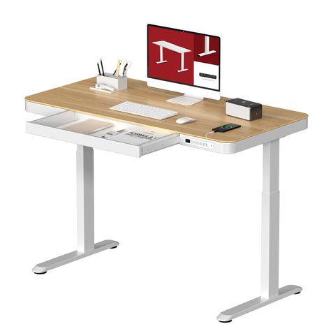 PRICES MAY VARY. Optimized For Work From Home: Made with an industrial-grade steel frame and built-in electric motor lift mechanism, this standing desk can support up to 110lbs, and is perfectly designed for all types of work from home set-ups. Electric Height Adjustment: Switch from sitting to standing in seconds! Our standing desk features a robust motor that enables smooth, easy transitions from 28.3" to 47.6"（with 2.6” thickness of table top included) with the press of a button. Embedded Mul Standing Desk Hack, Office Desk With Storage, Lift Desk, Guest Bedroom/office, Desk Hacks, Small Office Design, Bamboo Texture, Desk With Storage, Stand Up Desk