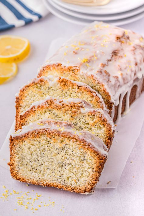 Almond Poppy Seed Pound Cake • Bread Booze Bacon Almond Poppy Seed Cake, Poppy Seed Pound Cake, Dessert Sandwich, Bread Booze Bacon, Almond Pound Cakes, Make Top, How To Stack Cakes, Cake Bread, Vanilla Glaze