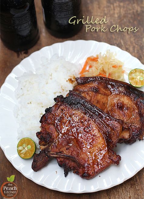 Grilled Pork Chops Pork Chop Filipino Recipe, Filipino Pork Recipes, Bbq Pork Chops, Peach Kitchen, Bbq Pork Ribs, Filipino Cuisine, Filipino Foods, Pork Rib Recipes, Chop Recipes