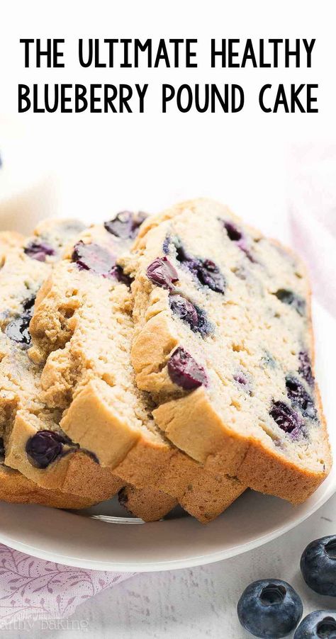 The ULTIMATE HEALTHY Blueberry Pound Cake – so easy & supremely tender from Greek yogurt (NO oil)! You NEED to try this AMAZING recipe! ♡ greek yogurt blueberry pound cake. best easy blueberry pound cake loaf. low calorie pound cake recipe. Healthy Lemon Blueberry Loaf, High Protein Lemon Blueberry Cake, Healthy Blueberry Breakfast Recipes, Lemon Blueberry Bread Healthy, Lemon Cake Healthy Greek Yogurt, Healthy Lemon Blueberry Desserts, Healthy Cakes Clean Eating, Cake Recipes Healthy Easy, Lemon Blueberry Cake Healthy