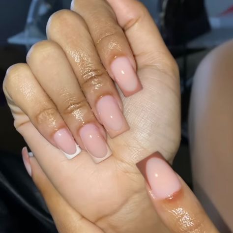 Brown Frenchies, Gradient French Nails, Pink Toe Nails, Short French Tip Nails, Brown Acrylic Nails, Brown French, Ombre Acrylic Nails, Short Square Acrylic Nails, Acrylic Nails Coffin Pink