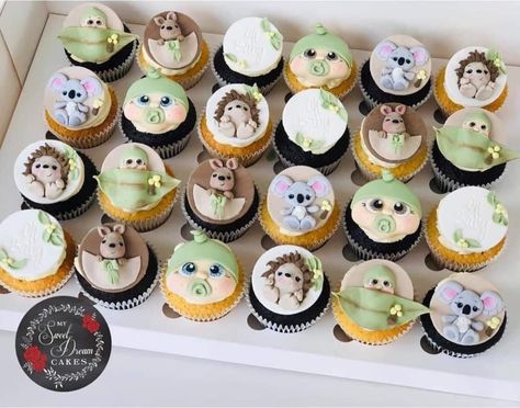 #gumnutbabies #babyshowercake #australianbaby #cupcakes #babyshowerideas #australiananimal #mysweetdreamcakes Australian Cupcake Ideas, Australian Cupcakes, Aussie Cupcakes, Wild Cupcake Ideas, Welcome To The Jungle Cupcakes, Zoo Animal Cupcakes Buttercream, Gumnut Babies, Baby Cupcake, Animal Cupcakes