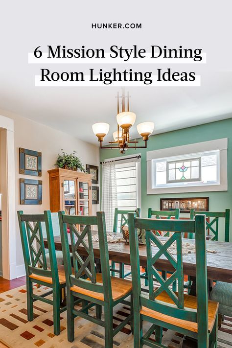 Mission Style Dining Room, Kitchen Nook Lighting, Dining Room Lighting Ideas, Mission Style Decorating, Craftsman Dining Room, Mission Style Homes, Room Lighting Ideas, Style Dining Room, Craftsman Kitchen