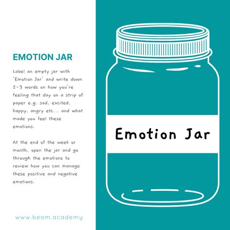 The Emotion Jar activity is a simple way to help remind your child to stay connected to their own emotions and feelings throughout the day and to show them how feelings can change over time. Creating opportunities for your child to check in with their feelings also shows them that you think their feelings are important and worth taking time to note. This validation strengthens your relationship and your capacity to help your child thrive. Feelings Jar, Mindfulness Teacher, Feelings Activities, Empty Jar, Jar Ideas, Yoga Mindfulness, Teacher Things, Holistic Medicine, Jar Labels