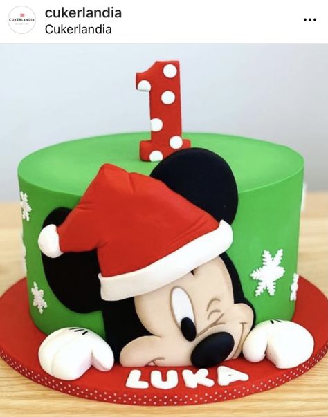 Mickey Christmas Birthday Party, Mickey Mouse Christmas Cake, Disney Christmas Cake, Mickeys Christmas Party, Christmas Birthday Cake, Birthday Cupcakes Boy, Friends Birthday Cake, Mickey Mouse Birthday Cake, Baby Boy Birthday Cake