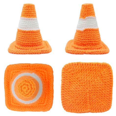 Crochet Traffic Cone Hat Pattern, Crochet Safety Cone, Crochet Traffic Cone Pattern, Crochet Cone Hat, Orange Yarn Crochet Ideas, Crochet Corn Free Pattern, Traffic Cone Crochet Pattern, Crochet Cone Shape Free Pattern, Crochet Cone Shape