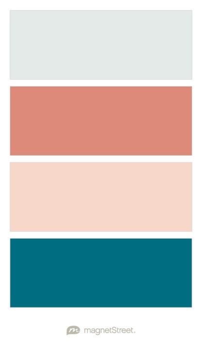 Silvery Sage, Terracotta, Spun Sugar, and Teal Waters Wedding Color Palette - custom color palette created at MagnetStreet.com Bedroom Color Combos, Wedding Colors Teal, Turquoise Coral Weddings, Peach Wedding Colors, Green Flower Girl Dresses, Teal Wedding Colors, Coral Wedding Invitations, Calendar Magnets, Custom Refrigerator