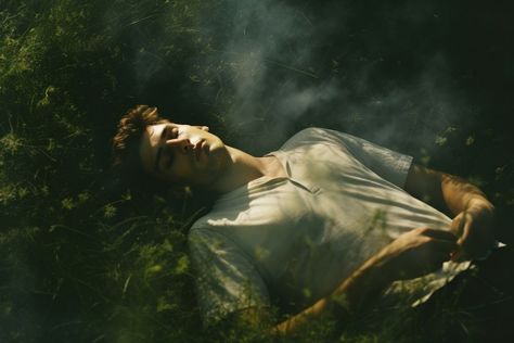 A man laying comfortably in the grass photography outdoors forest. AI generated Image by rawpixel. | free image by rawpixel.com / Boom Laying In Grass Reference, Laying In Forest, Man Laying Down, Person In Forest, Adult Aesthetic, Grass Man, Grass Photography, Dad Bodies, Grass Drawing