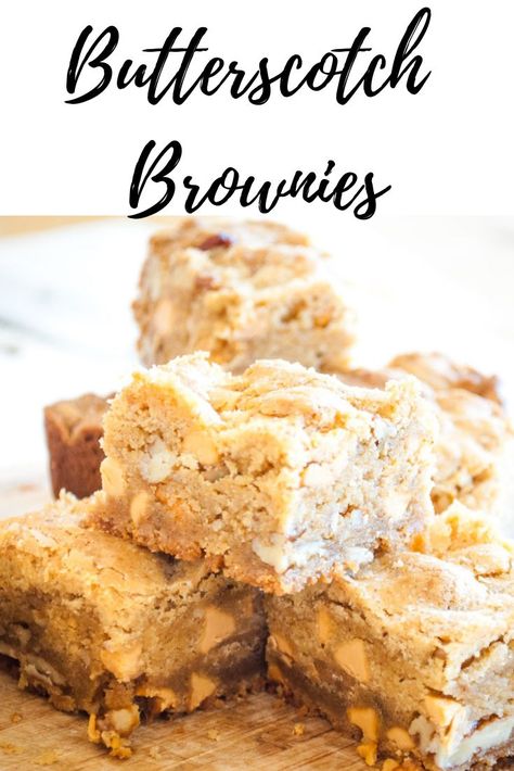 Butterscotch Brownies? Or are they Butterscotch Blondies? Dense, chewy, full of pecans and butterscotch chips these bars are sure to be a hit. #butterscotchbrownies #butterscotchblondies #butterscotchbrownierecipe #butterscotchblondierecip Butterscotch Brownies, Butterscotch Blondies, Butter Scotch, Chocolate Oatmeal Cookies, House Big, Cookie Bar, British Baking, Butterscotch Chips, Bar Recipes