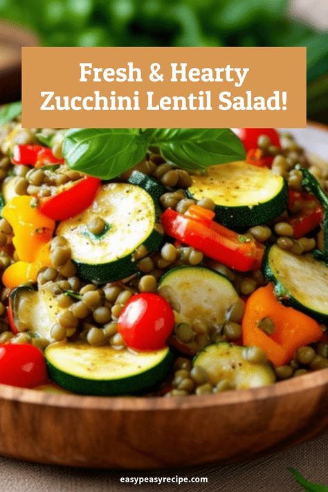 A vibrant salad with zucchini, lentils, cherry tomatoes, and bell peppers served in a wooden bowl. Easy Synonyms, Zucchini Lentil, Lentil Salad Recipes, Easy Zucchini Recipes, Easy Peasy Recipes, Easy Zucchini, Lentil Salad, Quick Healthy Meals, Easy Instant Pot Recipes