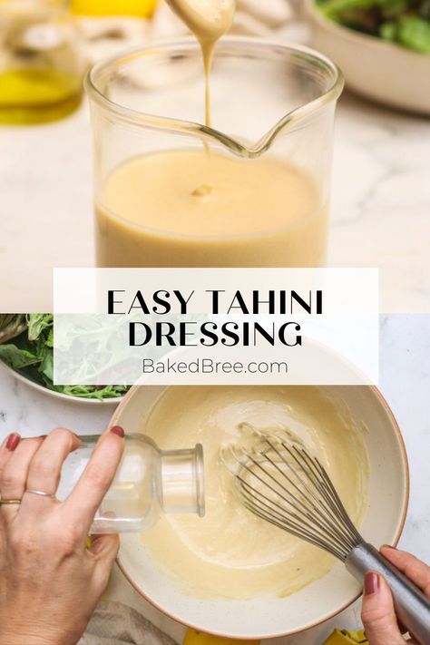 Embrace the rich and nutty flavors of this Easy Tahini Dressing and add a little Middle Eastern flair to your dishes! Easy Tahini Dressing, Baked Bree Recipe, Marshmallow Sauce, Filling Salad Recipes, Tahini Salad Dressing, Tahini Dressing Recipe, Indian Salads, Homemade Mustard, Feta Cheese Salad