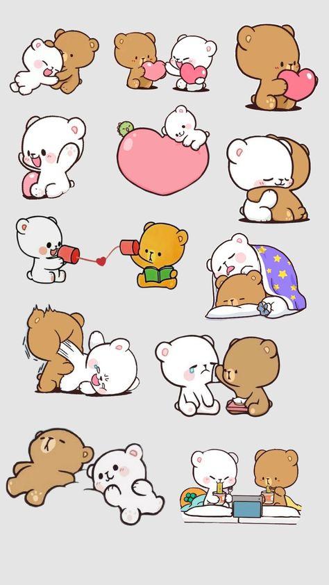 Bubu Dudu Sticker, Mochi And Milk Bear, Milk And Mocha Bear Love, Cute Bear Stickers Printable, Cute Bear Drawings Kawaii, Milk And Mocha Bear, Mocha Milk, Milk And Mocha, Mocha Bear