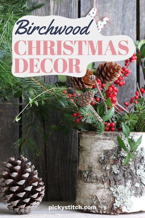 Birchwood Christmas Decor, Wood Christmas Crafts, Christmas Craft Decorations, Christmas Decor Crafts, Birch Centerpieces, Birch Christmas, Wood Christmas Decor, Birch Tree Decor, Birch Bark Crafts