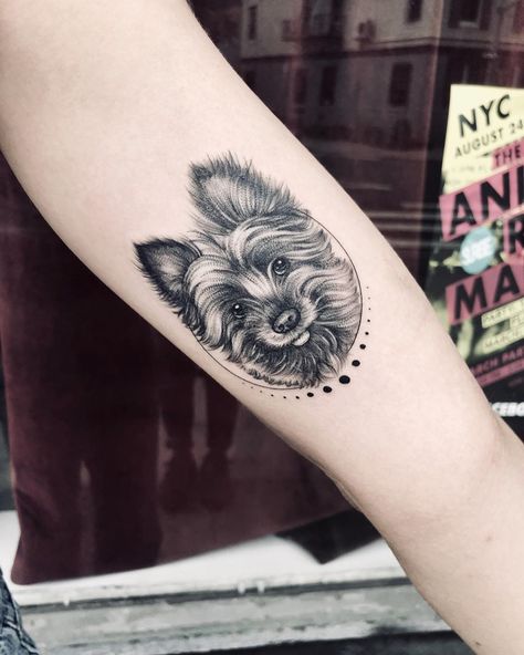 Dog Portrait Tattoo Ideas For Women, Micro Dog Portrait Tattoo, Dog Portrait Tattoo Flowers, Black And Grey Pet Portrait Tattoo, Dog Portrait Tattoo Black And White, Tattoo Work, Fine Line Tattoos, Tattoo Style, Dog Portraits