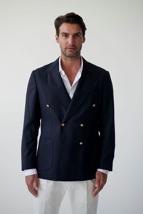 Shirt Suit Men, Double Breasted Navy Blazer, Mens Fashion Blazer, Brass Buttons, Navy Blue Shirts, Classic Blazer, Free Flowing, Navy Blazer, Double Breasted Blazer