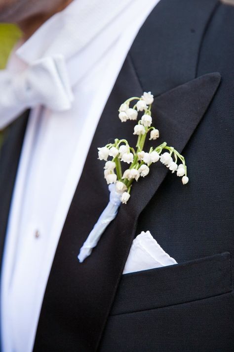 The tuxes of the groom is completed with a boutonniere of a Lily of the Valley flower. Lily of the Valley's were also used in the bridal bouquet. I Joie de Vivre: Los Angeles Wedding and Event Planner | Lily Of The Valley And Tulip Bouquet, Orchid And Lily Of The Valley Bouquet, Flower Bouquet Lily Of The Valley, Pink Lily Of The Valley Bouquet, Wedding Bouquet Lily Of The Valley, Lily Of The Valley And Rose Bouquet, Wedding Bouquets Lily Of The Valley, Lily Of The Valley Boutonniere, Lily Of The Valley Wedding Flowers