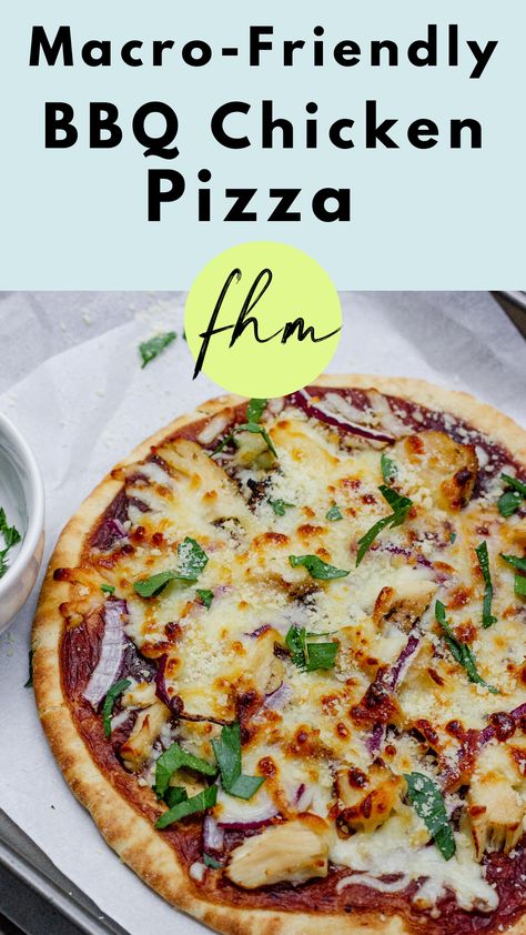 Macro-Friendly BBQ Chicken Pizza (High Protein!) High Protein Pita Pizza, Bbq Chicken Pizza Recipe, Bbq Chicken Flatbread, Pumpkin Pizza, Chicken Crust Pizza, Chicken Flatbread, Chicken Pita, Tangy Bbq Sauce, Bbq Chicken Pizza