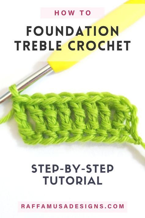 A row of Foundation treble crochet Crocheting Tips, Foundation Half Double Crochet, Different Crochet Stitches, Crochet Game, Treble Crochet, Foundation Single Crochet, Crochet Hack, Beginner Crochet Tutorial, Crochet Blanket Designs