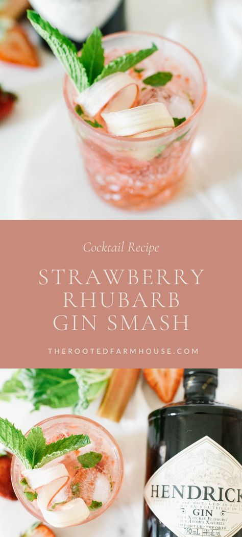 Strawberry Rhubarb Lemonade, Rhubarb Gin Cocktail, Gin Smash Recipe, Rhubarb Lemonade, Gin Smash, Rhubarb Cocktail, Strawberry Gin, Rhubarb Gin, Rhubarb Syrup