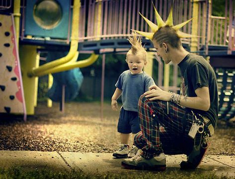 Like Father Like Son Punk Mohawk, Punk Love, Punk Culture, Punks Not Dead, Mohawks, Punk Pins, Arte Punk, Punk Hair, Punk Emo