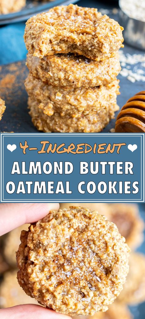 Flourless Oatmeal Cookies, Almond Butter Cookie Recipe, Almond Butter Oatmeal, Breakfast Kids, Oatmeal Cookie Recipe, Butter Oatmeal Cookies, Almond Butter Recipes, Healthy Oatmeal Cookies, Cookies Healthy