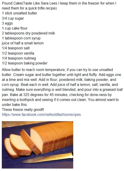 Pound Cake They say it's like Sarah Lee's From Nells Old Fashion Recipies https://www.facebook.com/nellsoldfashionrecipes Dessert Recipes Using Sara Lee Pound Cake, Recipes Using Sara Lee Pound Cake, Saralee Pound Cake Ideas, Basic Loaf Cake Recipe, Sarah Lee Pound Cake Recipe, Sara Lee Pound Cake Ideas, Sara Lee Pound Cake Recipe, Copycat Sara Lee Pound Cake, Sara Lee Pound Cake