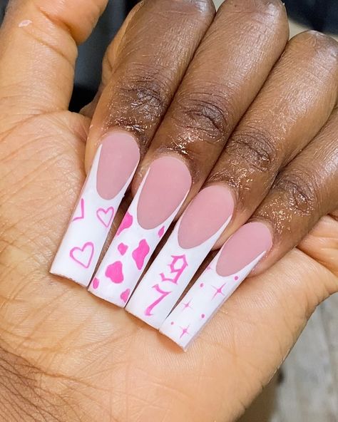 Color For Nails, Tapered Square Nails, Purple Acrylic Nails, Dope Nails, French Tip Nails, Square Nails, Nail Art Diy, Perfect Nails, Cow Print