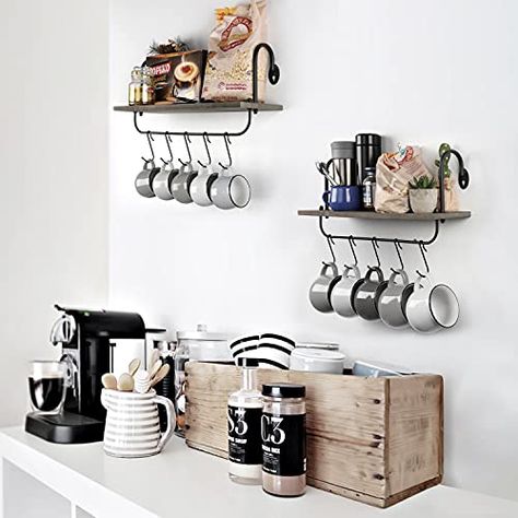 12 Cozy Ways to Organize Your Kitchen Coffee Station • Organizenvy Organized Coffee Station, Wine And Coffee Bar, How To Make Floating Shelves, Heavy Duty Floating Shelves, Coffee Station Kitchen, Kitchen Wall Shelves, Resin Countertops, Bathroom Wall Shelves, Coffee Nook