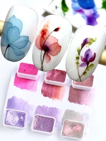 Nail Watercolor, Watercolor Nail Art, Water Nail Art, Nail Printer, Mobile Nails, Cheap Nail Art, Purple Nail Art, Water Color Nails, Rose Nail Art