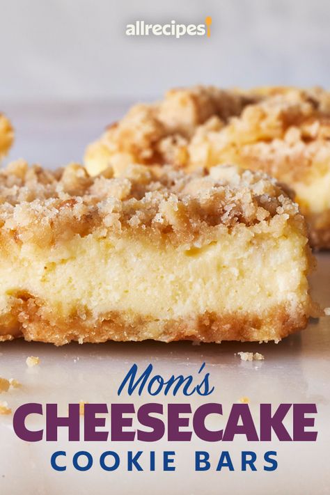 Nutty Cheesecake Squares, Moms Cheesecake Cookie Bars, Cheesecake Cookie Bars Recipes, Crumb Bars Recipes, Cheesecake Recipes Bars, Desert Bars Recipes Easy, Cookie Bar Recipes Easy, Best Cookie Bar Recipes, Quick And Easy Bars Recipes