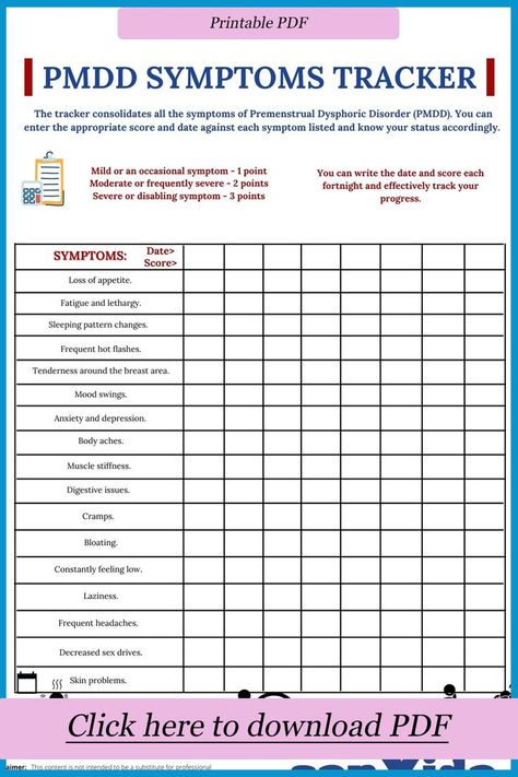 PMDD Symptoms Tracker Pmdd Diet, Symptoms Tracker, Pmdd Symptoms, Woman's Health, Longevity Diet, Counseling Worksheets, Low Estrogen Symptoms, Cycle Syncing, Family Binder