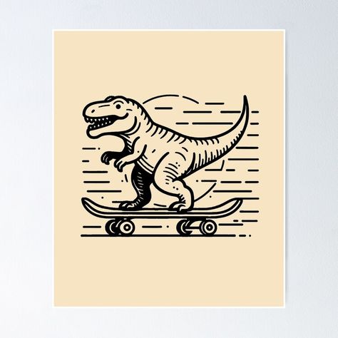 Dino On Skateboard, Dinosaur Skateboard, Skate Tattoo, Simple Poster Design, Simple Poster, Skateboarding, Dinosaurs, Drawing Ideas, Funny Design