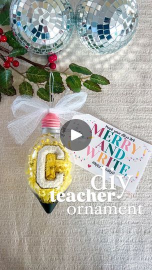 17K views · 9.2K reactions | dollar tree find: 1.25$ diy ornament turned into the cutest gift for teachers this holiday season ✏️ 🎀 🌲 

This diy @dollartree tree plastic ornament is perfect for teachers + coworkers + school staff and school administrators 

Simple holiday personalized gift to add to a box of sweet, a gift card or to gift for their christmas tree. I love how easy it was to turn into a pencil ✏️ with a little paint + paper shreds! 

I wanted to make sure this was a simple and inexpensive and it turned out adorable 🥰 Comment “link” for free printable 

What I used:
•Plastic ornament from dollartree 
•acrylic paint
•yellow shred from dollar tree 
•letter chenille sticker patch from @amazon 

share with friends + save this idea for a fun holiday craft night! 

#christmaschee Pencil Ornaments Diy, Simple Staff Christmas Gifts, Diy Teacher Christmas Ornaments, Teacher Ornaments Cricut, Teacher Christmas Ornaments Diy, Christmas Gifts For Teacher Coworkers, Teacher Christmas Gift Ideas Inexpensive, Teacher Ornaments Diy, Diy Christmas Keepsakes