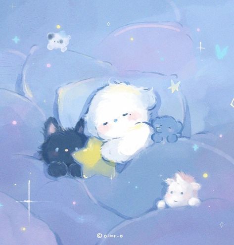 Blue And White Macbook Wallpaper, Kawaii Widgets, Night Fireworks, Cute Sleep, Baby Blue Wallpaper, Chat Kawaii, Blue Drawings, Ipad Aesthetic, Arte Peculiar