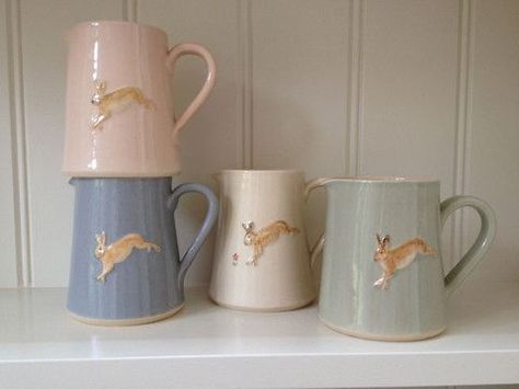 Jane Hogben leaping hare juga Jane Hogben, Leaping Hare, Pitcher Ceramic, Beautiful Rabbit, Pretty Mugs, Ceramic Pitcher, Ceramic Kitchen, Beautiful Bowls, China Patterns