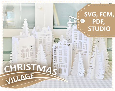 Christmas Village Dutch Houses SVG Silhouette Design Files | Etsy White Christmas Village, Snow White Christmas, Dutch Houses, Paper House Template, Silhouette Design Files, Houses Christmas, Diy Christmas Village, House Template, Dutch House