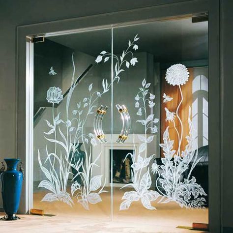 interior glass doors | Glass partitions, screens and room dividers are excellent for creating ... Glass Partition Designs, Modern Window Design, Modern Partition, Glass Etching Designs, Window Glass Design, Etched Glass Door, Glass Door Design, Frameless Glass Doors, Sliding Screen Doors