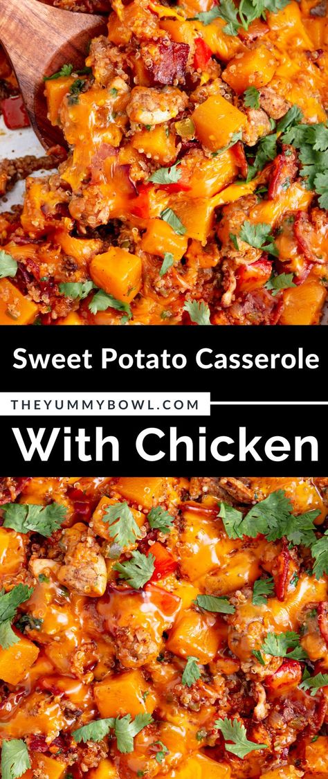 ONE POT CHICKEN QUINOA SWEET POTATO SKILLET Grilled Chicken And Sweet Potatoes, Sweet Potato And Ground Chicken, Rotisserie Chicken And Sweet Potato Recipes, Rotisserie Chicken Sweet Potato Recipes, Sweet Potato And Chicken Casserole, Ground Chicken And Sweet Potato Recipes, Low Cholesterol Sweet Potato Recipes, Chicken And Sweet Potato Recipe Crockpot, Chicken Breast And Sweet Potato Recipe