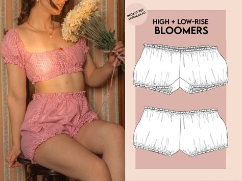 Bloomers - Women sewing pattern SEWING PATTERN ✂ * This item is a digital file NOT a physical item * Sewing Level: Confident beginner - The instructions are not suitable for beginners, but if you have any questions, please feel free to reach out! Sizes included: XS-XX * Model is wearing a size S Print options included: * 36x48 * A4 * Letter THE PATTERN: * Tiled pattern (3/8'' seam allowance is included on all sizes) Once you purchase, you'll be able to download 4 pdf files: The instructions and #Bloomer #Free_Pj_Sewing_Patterns #First_Sewing_Projects_Clothes #Bloomers_Sewing_Pattern_Free Boyshort Pattern Free, Bloomers Sewing Pattern Free, Home Sewing Patterns, How To Sew Bloomers, Diy Bloomers Women, Bloomer Pattern Free Women, Bloomer Shorts Pattern, Lounge Wear Sewing Patterns, Alternative Sewing Patterns