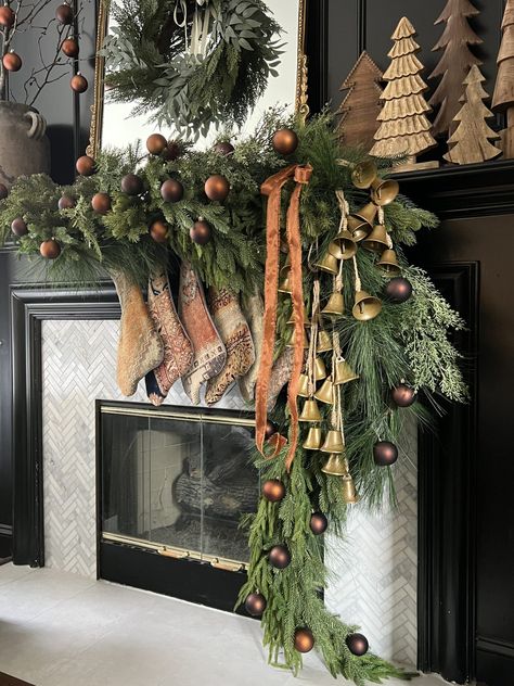 Holiday Mantel 2022 - Haneen's Haven Mantle With Christmas Trees, Christmas Mantelpiece, Deco Noel Nature, Christmas Mantles, Christmas Fireplace Mantels, Holiday Mantel, Christmas Fireplace Decor, Christmas Mantle Decor, Christmas Decor Inspiration