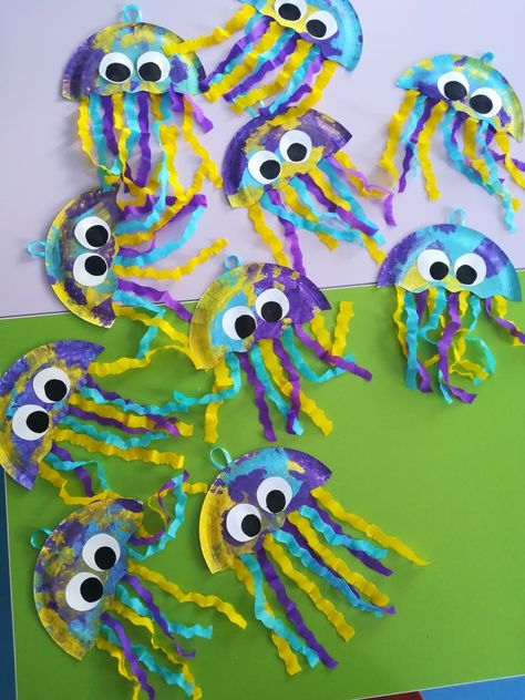 Wacky Hair Day Ideas, Summer Preschool Crafts, Ocean Animal Crafts, Ocean Theme Preschool, Under The Sea Crafts, Wacky Hair Day, Sea Activities, Jellyfish Craft, Toddler Arts And Crafts