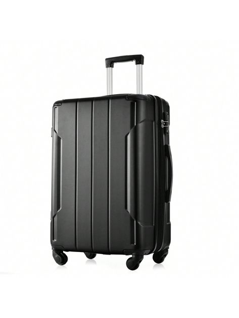 Black  Collar  ABS   Embellished   Storage & Organization Black Suitcase, Luggage Black, Lightweight Luggage, Checked Luggage, Spinner Suitcase, Tsa Approved, Luggage Sizes, Spinner Luggage, Suitcase Traveling