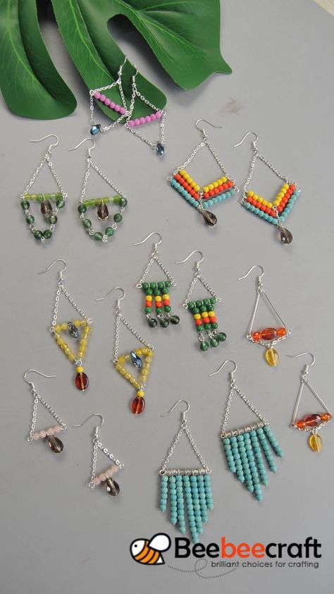 Making Earrings Diy, Seni Resin, Seed Bead Tutorials, Anting Manik, Diy Jewelry Earrings, Beaded Earrings Tutorials, Bracelets Handmade Diy, Beaded Earrings Diy, Wire Jewelry Designs