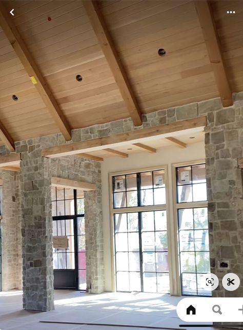 Limestone Interior Design, Allison Victoria Interior Design, Becky Owens Design, Stone Home Exteriors, New Build Ideas, Home Building Ideas, Dining Room Entry, Home Design Architecture, Interior Window