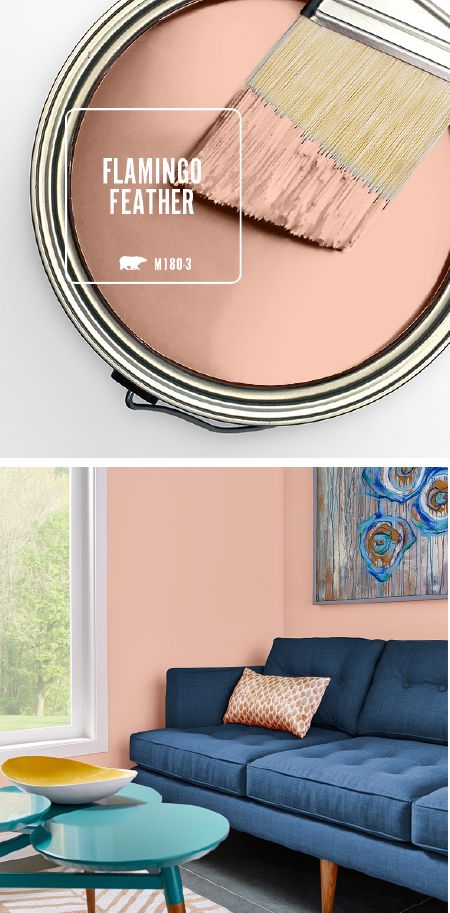 There’s no wrong way to use the light blush tones of BEHR’s Color of the Month: Flamingo Feather. If you’re looking to make a bold statement in the interior design of your home, try contrasting this warm pink hue against deep navy and bright turquoise colors. Click here to see more inspiration on how you can use this modern paint color. Flamingo Feather, Modern Paint Colors, Color Of The Month, Interior Design Minimalist, Bathroom Paint Colors, Cottage Kitchens, Bright Turquoise, Design Websites, Blush Tones