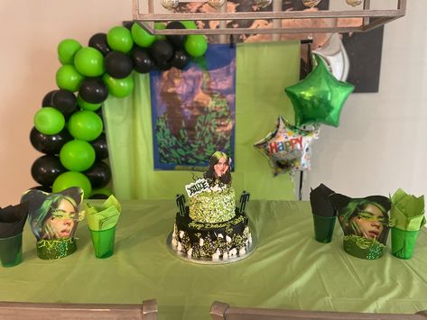 Billie Eilish Party Theme, Billie Eilish Themed Birthday Party, Billie Eilish Birthday Party Ideas, Billie Eilish Birthday, Halloween Birthday Cakes, 7th Birthday Party Ideas, Birthday 5, Mermaid Birthday Cakes, 9th Birthday Parties