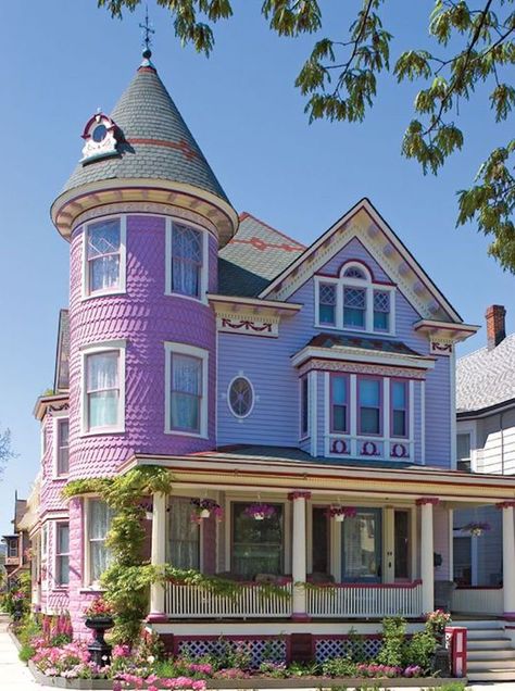 Purple Victorian House, Purple House, Old Victorian Homes, Victorian Style House, Victorian Style Homes, Ocean Grove, Property Brothers, Purple Home, Victorian Architecture