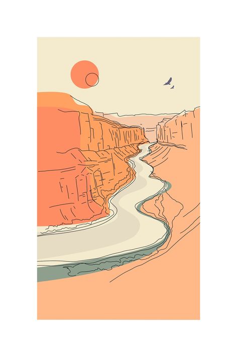 FINE ART! Grand Canyon in WARM ORANGE COLOR. Arizona line art. Minimal and fun design. Looks good in any room. Download this digital print! Don't see what you are looking for? Reach out to me to let me know and I'll make it happen! Minimal Line Art, Western Artwork, Desert Art, Southwest Art, Art Minimal, Diy Watercolor, Yellow Art, Arte Inspo, Inspirational Wall Art