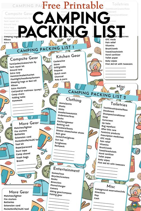 Download and print this free Camping Packing List for your next trip. Freebie includes color and B&W checklists for camp gear & equipment and clothing & personal items. Family Camping List, Camping Trip Packing List, Camping Checklist Printable, Packing List Kids, Relaxed Homeschooling, Printable Packing List, Camp Gear, Girl Scout Camping, Camping Packing List