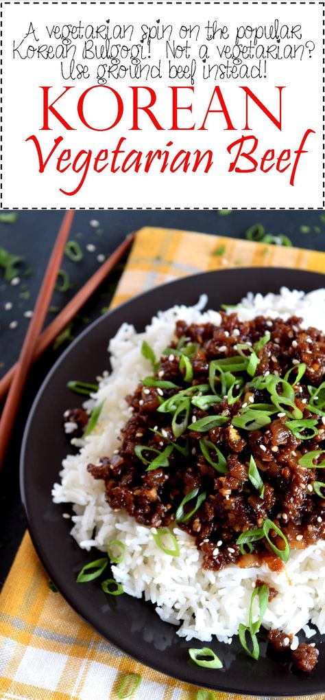 Korean Vegetarian Beef - Lord Byron's Kitchen Beef Healthy Recipes, Healthy Recipes With Ground Beef, Korean Vegetarian, Vegan Ground Beef, Recipes With Ground Beef, Ground Beef Dishes, Korean Beef, Lord Byron, Vegetable Protein